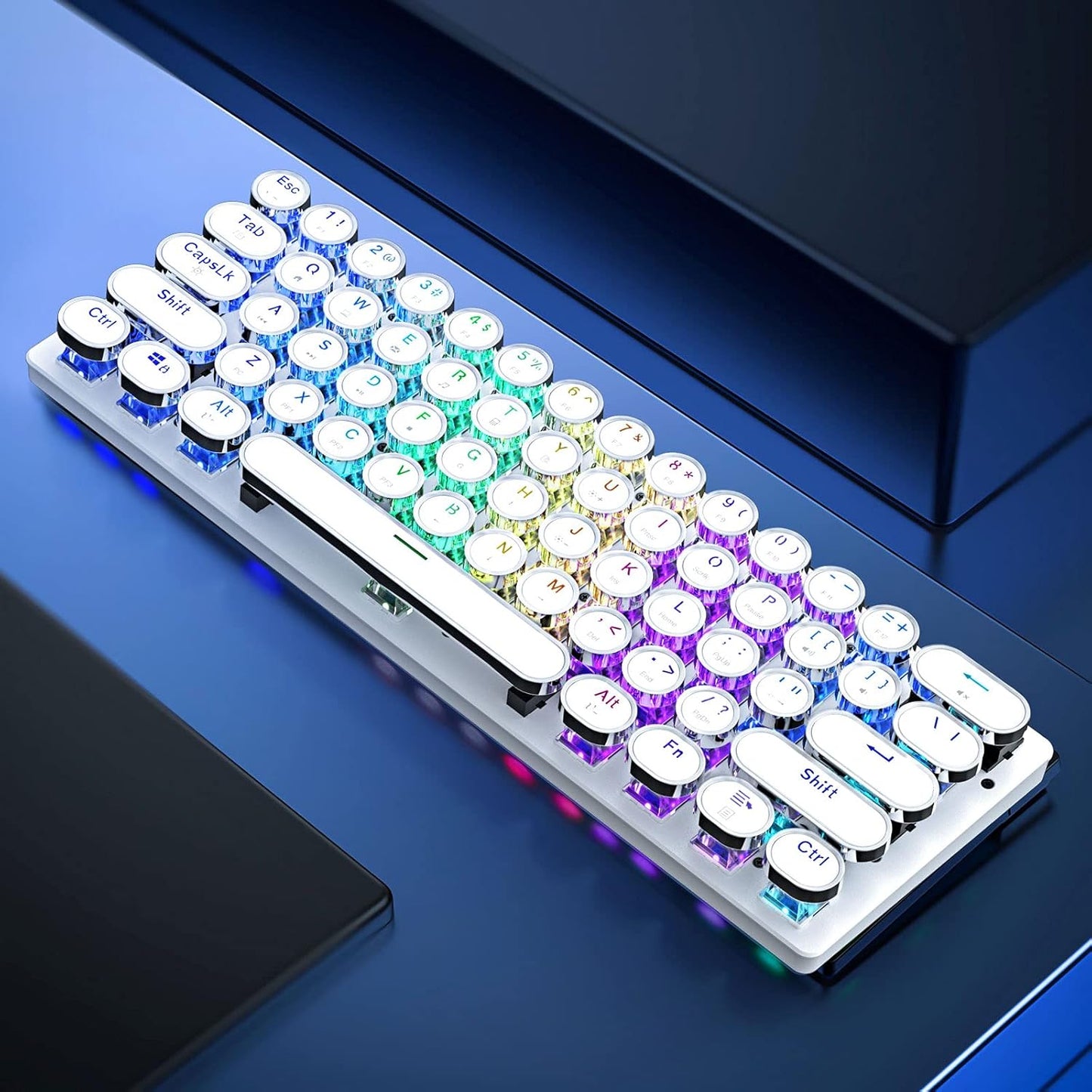 60% Mechanical Keyboard, Gaming Keyboard for PC, Wired Mini White Keyboaed Compact RGB LED Backlit, Retro Computer Keyboard Typewriter Style round Keycap for PC Gamer/Office, 61 Keys